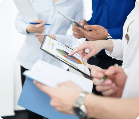 Insurance appraiser assessing property damage.